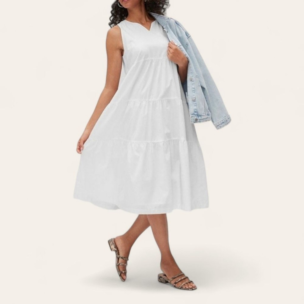 Banana Republic Organic Cotton Sleeveless Tiered Lined Dress Sz 2 White NWT